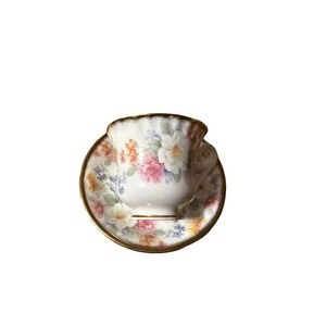 Harleigh Bone China Tea Cup & Saucer Flower With Gold Trim Made In England